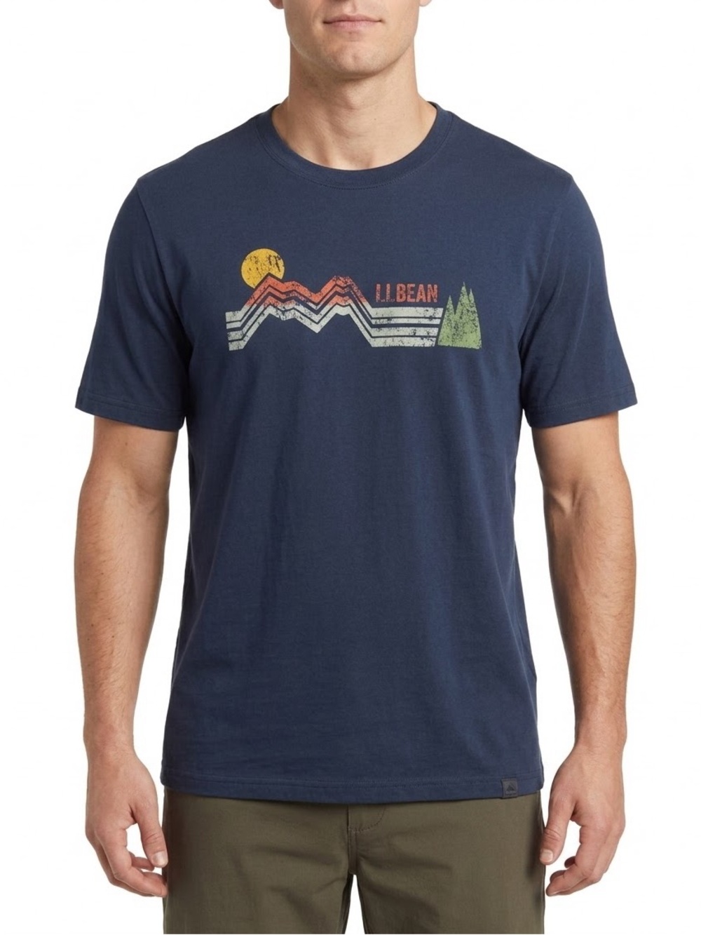 L.L.Bean Mens‎ Medium Performance Graphic T Shirt Navy Mountain Outdoor Hiking